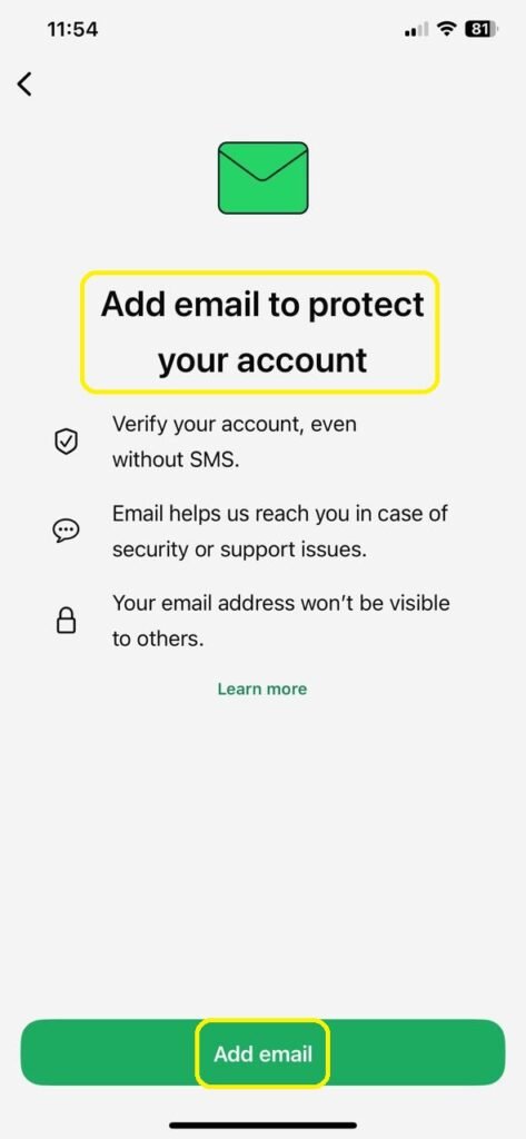 Adding Email Through Settings
