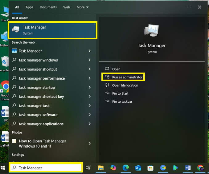 Through Start Menu Search