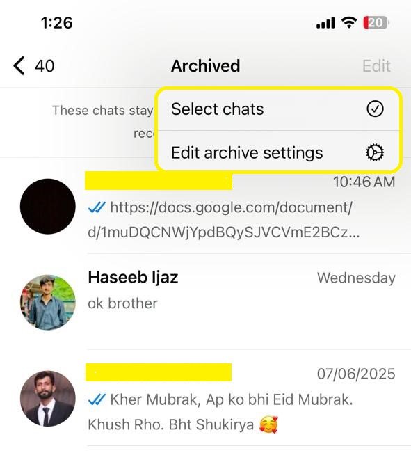 Unarchive Multiple Chats at Once