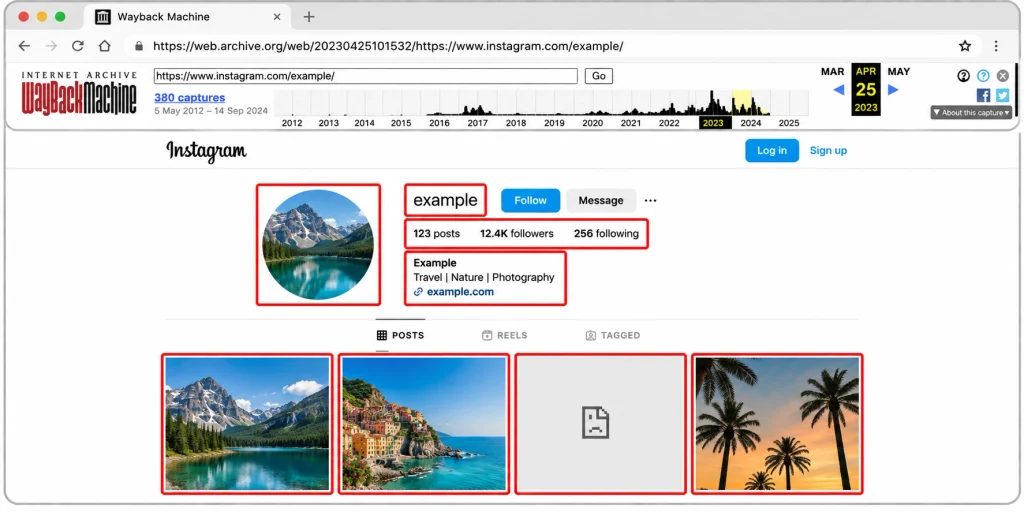 Archived Instagram Profile Highlighted