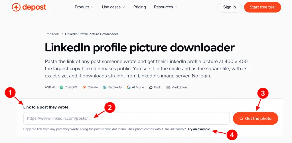 Depost LinkedIn Profile Downloader UI