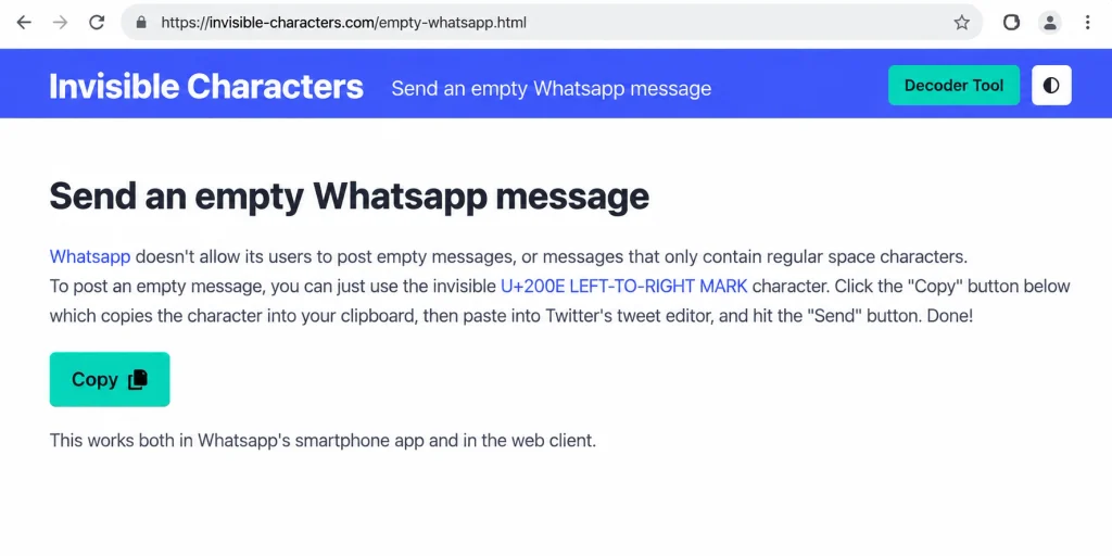 Invisible Characters WhatsApp Tool