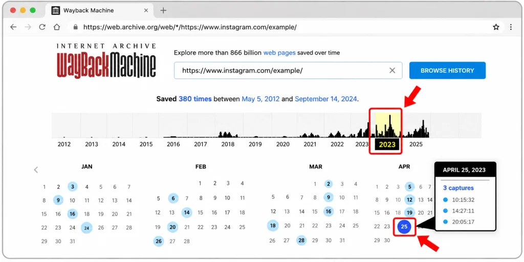 Wayback Machine Calendar Guide