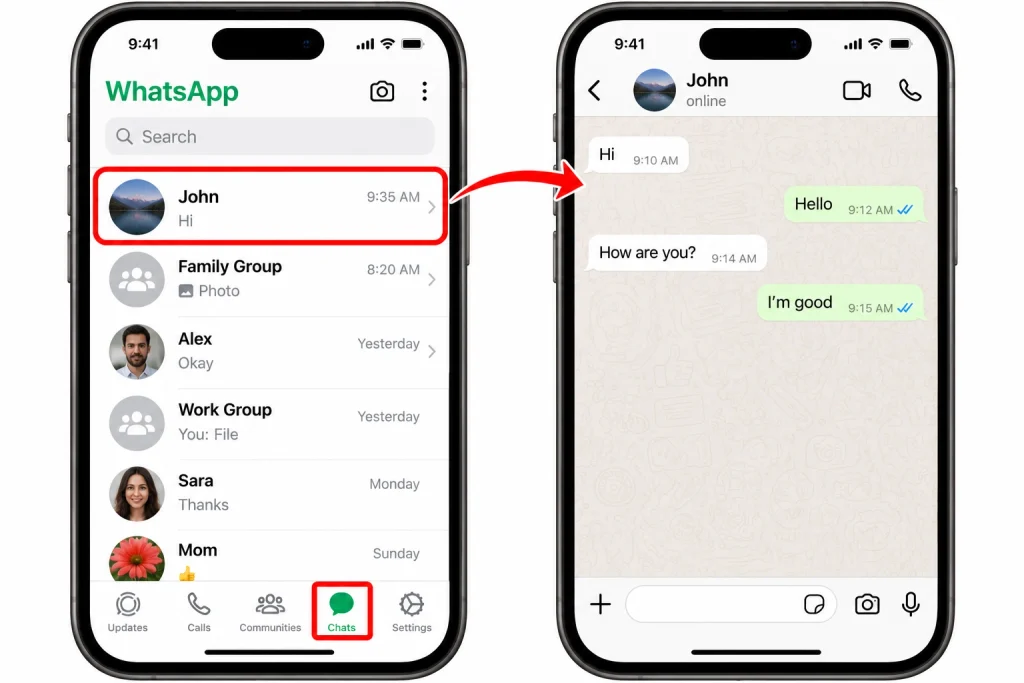 WhatsApp Chat Tutorial Opening John’s Conversation