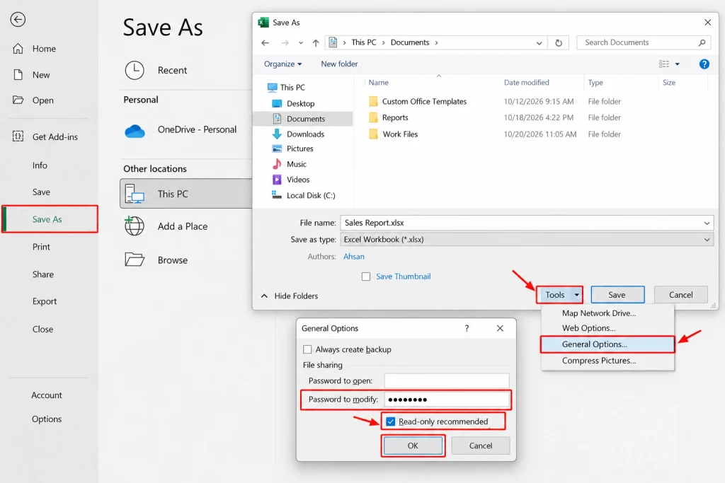 Excel Save As Security Options