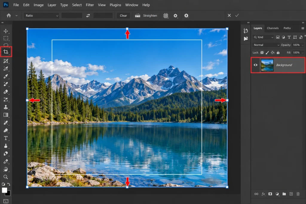 Photoshop Mountain Lake Bleed Extension