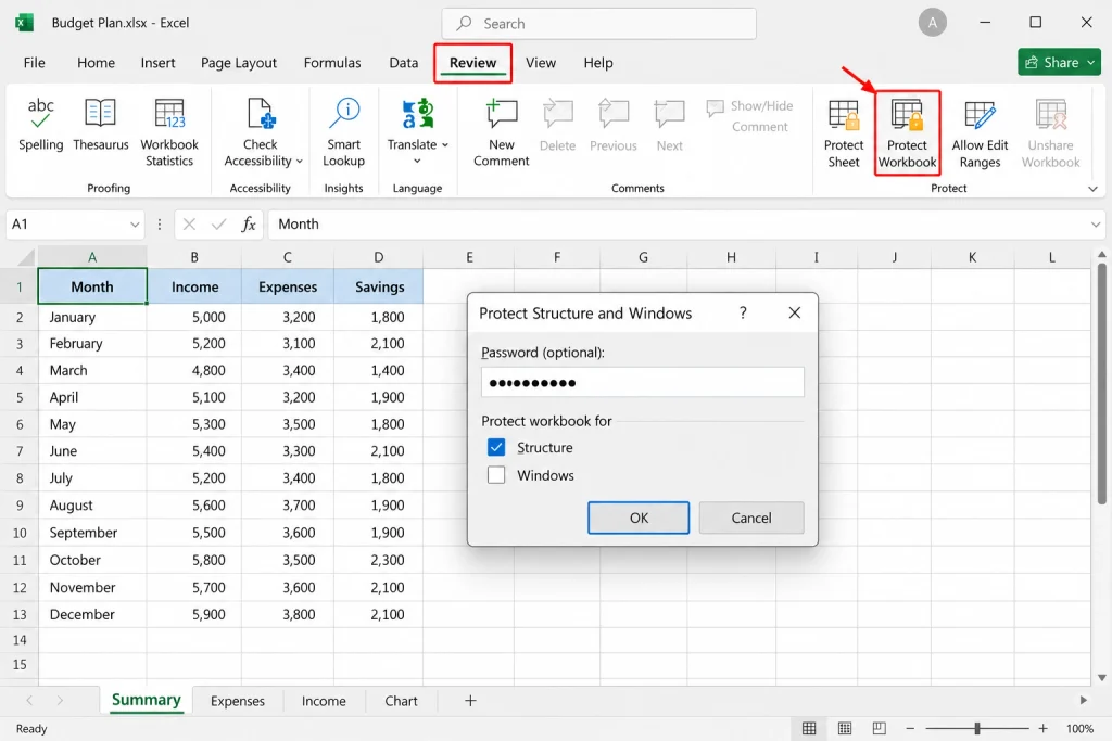 Protect Workbook Structure Dialog