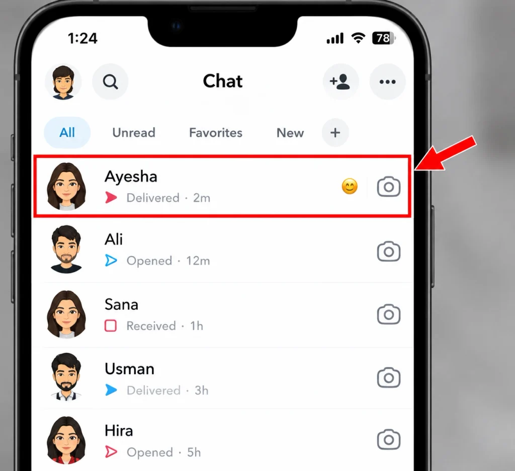 Snapchat Chat List Highlighting Ayesha